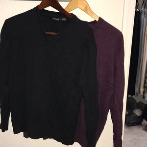 2-Black and Purple V-Neck Sweaters